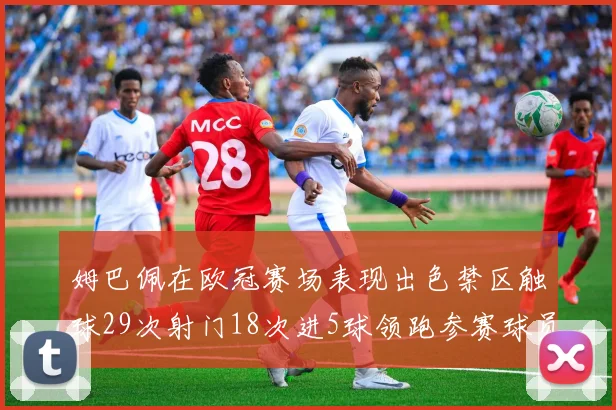 姆巴佩在欧冠赛场表现出色禁区触球29次射门18次进5球领跑参赛球员